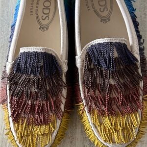 Tod's Gommino Driving Flats Multicolor Fringed Moccasins